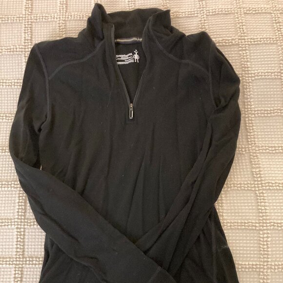 Smart Wool Set (Pants Quarter Zip) Skiing Hiking Base Layer Black Small - Picture 1 of 4